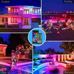 100Ft Outdoor RGB LED Strip Lights IP68 Waterproof Music Sync w/ App Remote