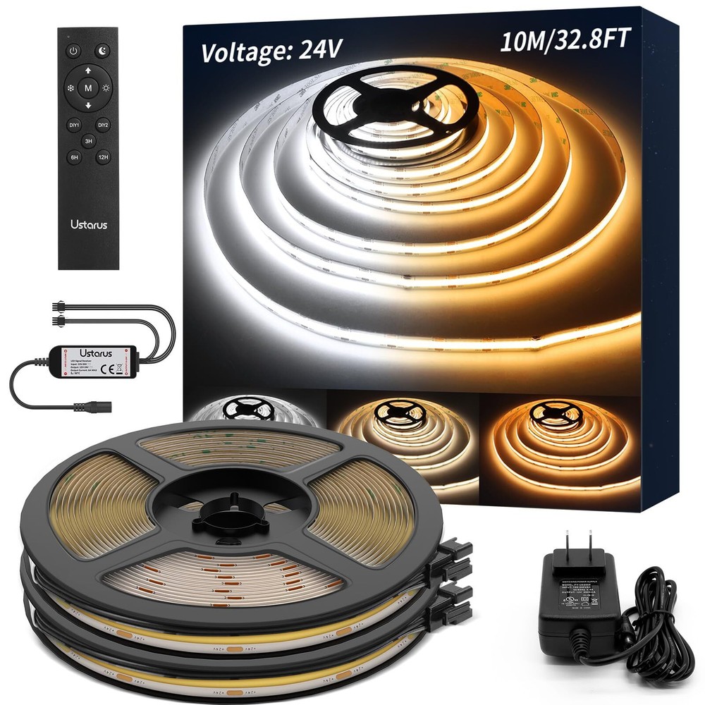 Cob Led Light Strip White Dimmable 32.8ft 24v 2700k6500k Cob Strip Lights Tape W