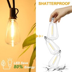 Outdoor Led String Light Plug in 50FT LED Lights with 25 Bulbs ST38 Shatterproof
