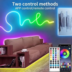 100Ft LED Neon Rope Lights with App and Remote Control, IP65 Waterproof Neon Str