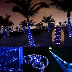 39FT Solar Rope Lights Outdoor Waterproof Blue LED PVC Tube Fairy String Lights