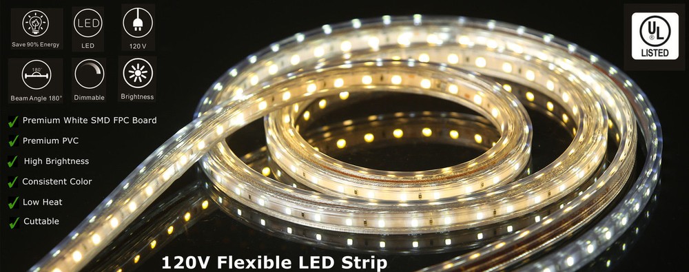 CBConcept® UL Listed,10 Feet,1080 Lumen,120V Flat LED Strip Rope- [Color Option]