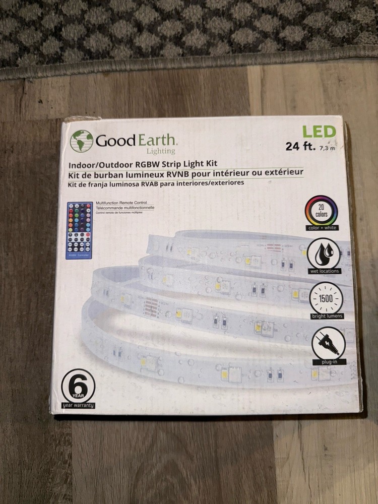 Good Earth LED Lighting Indoor/Outdoor RGBW Strip Light Kit 24ft Remote 20 Color