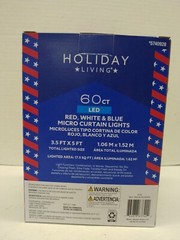 Holiday Living Red White blue Micro curtain LED Lights NIB 60 Ct 3.5’ x 5’ Timer