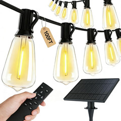 100 FT Solar String Lights Outdoor, 31+2 LED Waterproof Shatterproof Bulbs with