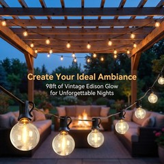 100FT Outdoor String Lights LED Patio Light Waterproof Shatterproof 51 G40 Bulbs