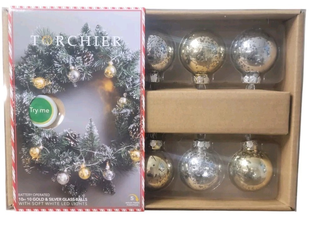 LED Ball Garland Holiday Mercury Glass Look 10 Wreath String Lights Decor 10FT
