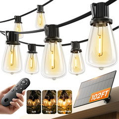 54FT Solar String Lights Outdoor Waterproof with USB Charging & Remote, Dimmable