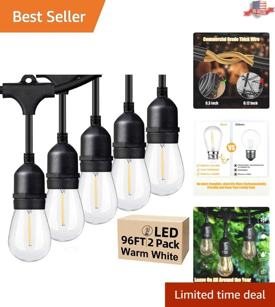 Linkable 96FT LED String Lights – Commercial Grade for Patio and Wedding Decor