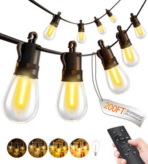 Waterproof Remote Dimmable Outdoor LED String Lights Patio/Porch Plastic Bulb