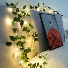 Artificial Green Leaf Garland String Lights LED Ivy Vine Fairy Light Wedding Dec
