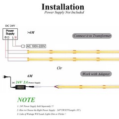 20FT 6M 24V COB LED Strip Lights 6000K Cool White 320LEDs/M Non Waterproof