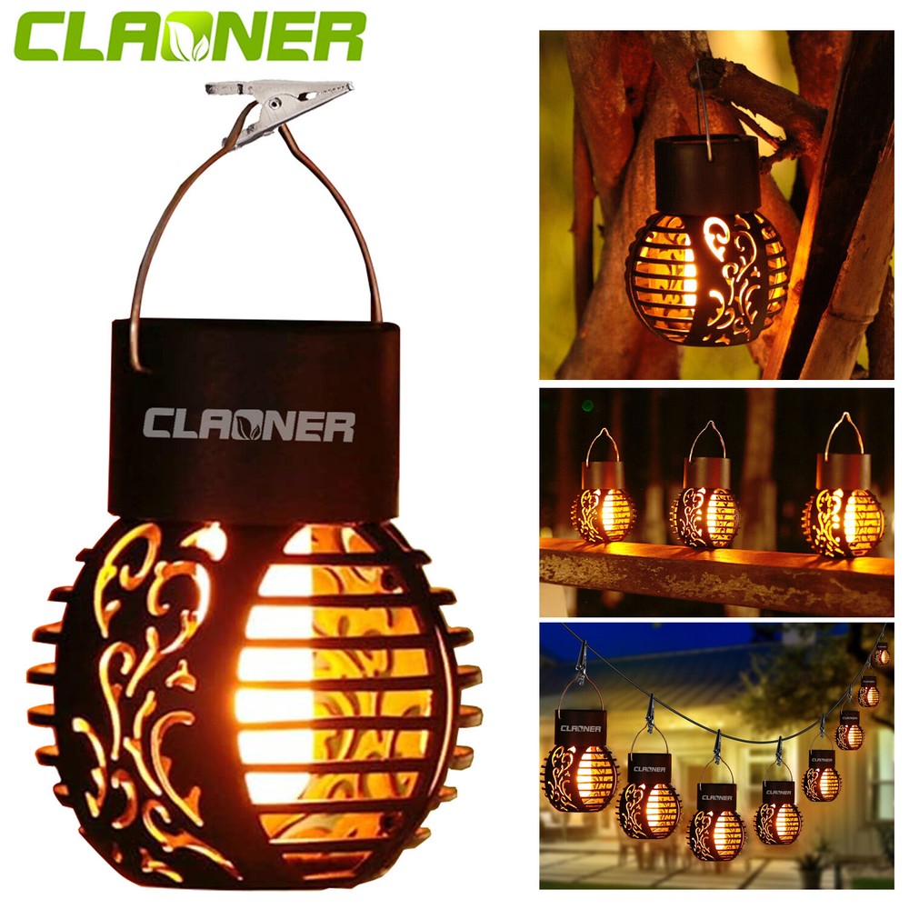 CLAONER LED Solar Hang Light Flickering Flame Lantern Outdoor Garden Decor Lamp