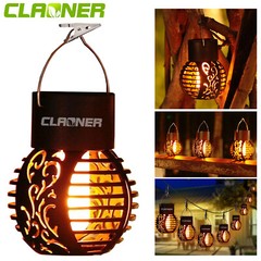 CLAONER LED Solar Hang Light Flickering Flame Lantern Outdoor Garden Decor Lamp