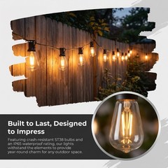 60FT Patio Waterproof Solar Outdoor String Lights Remote Control 16 ST38 Bulbs