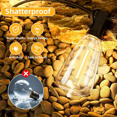 ST38 50FT LED Outdoor String Lights with 25+2 Spare Bulbs, E12 Socket, 2700K War