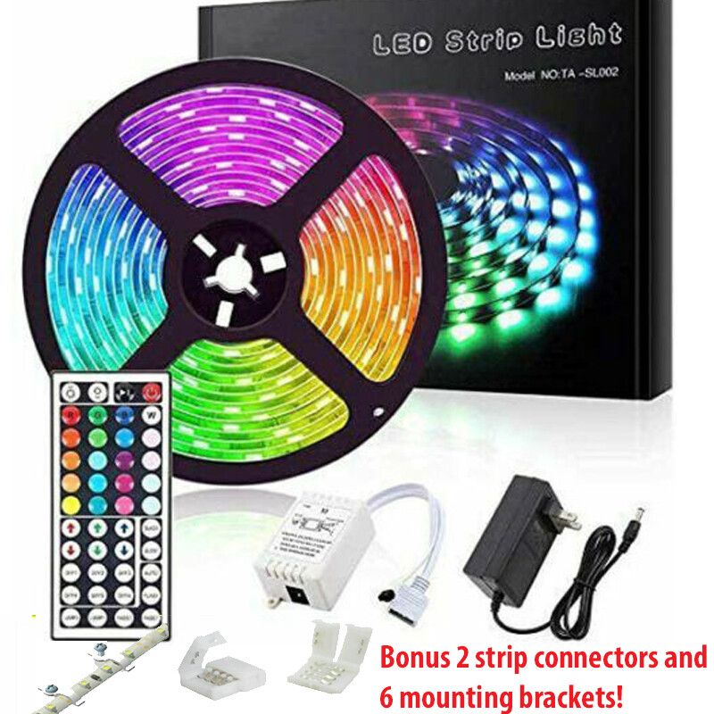 5M RGB 5050 Waterproof LED Strip light SMD 44 Key Remote 12V US Power Full Kit