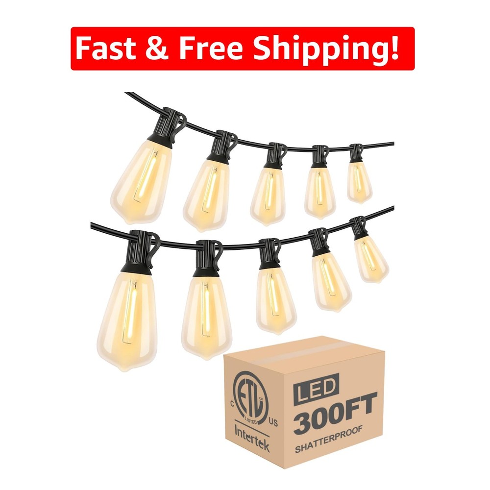 Art Deco LED Bistro String Lights – 300FT with 96 Vintage Bulbs, Waterproof