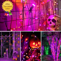 300 LED Halloween Lights Waterproof,99 FT String Lights with Timer | Purple & Or