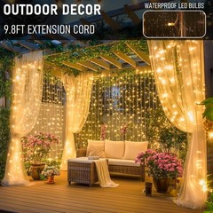 Dazzle Bright 300 LED Curtain Lights Warm White Plug-In Fairy String for Bedroom