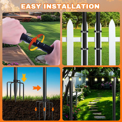 4 Pack 10Ft String Light Poles, Metal Poles with Fork for outside Lights,Outdoor