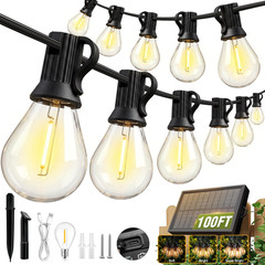 100FT Solar String Lights Outdoor, IP65 Waterproof Shatterproof LED Bulbs, Solar