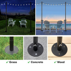 EXCELLO GLOBAL PRODUCTS Bistro String Light Poles – 2 Pack – Extends to 10 Feet