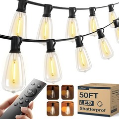 50FT Outdoor String Lights ST38 LED with Remote Waterproof Dimmable