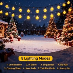 50 LED Solar LED Crystal Ball String Lights Outdoor for Patio Yard Party