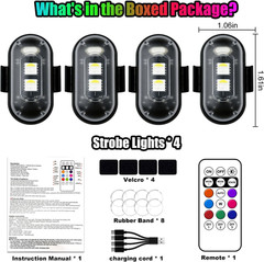 Wireless LED Lights for Car, High-Brightness Wireless Rock Lights with 8 Colors