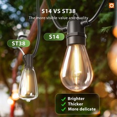 54FT(48+6) Solar String Lights Outdoor Waterproof with USB 48+6FT(16 Sockets)