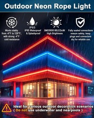 LED RGB Neon Rope Lights AC 120V ETL IP65 Strip Light with Remote 50FT