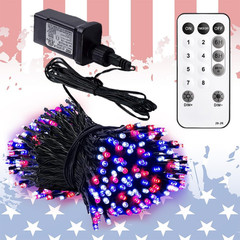 Red White Blue String Lights 105ft 300 LED Independence Day Waterproof Remote