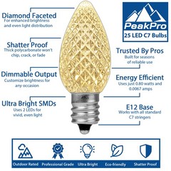 25 Pack C7 LED Outdoor Christmas Replacement Bulbs, C7/E12 Base