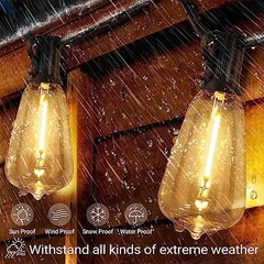 KONDRAS 100FT WATER RESISTANT OUTDOOR STRING LIGHTS ST38 LED BULBS WITH – WHITE