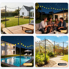 4 Pack String Light Poles for Outside, 10Ft Light Poles for Outdoor String Light