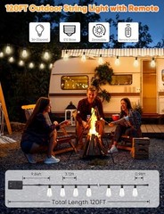 BRIGHTEVER 120FT LED OUTDOOR STRING LIGHTS WITH REMOTE, PATIO – WARM WHITE