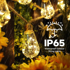 Solar Outdoor String Lights, 20Ft Vintage Rope Hemp Solar Patio Lights, Waterpro