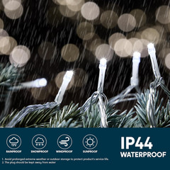 66ft White Christmas String Lights, 200 LEDs Clear Wire, 8 Modes, Connectable UL