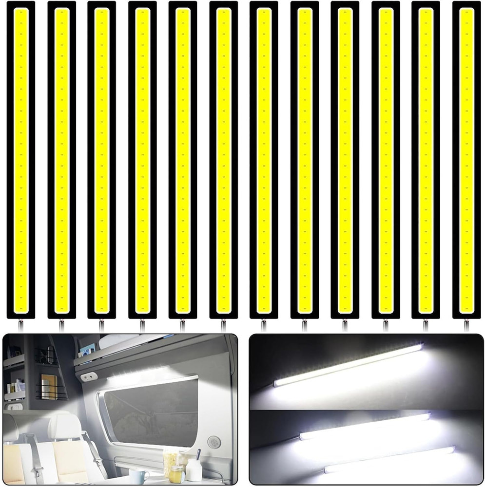 12PCS 12V LED Interior Light Bar, Waterproof 28 Leds COB Strip Light