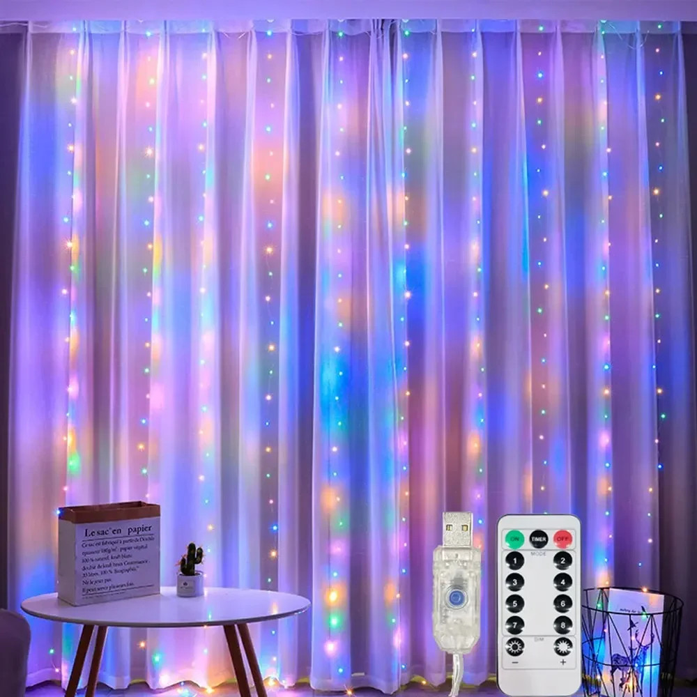 3/6M USB LED Curtain 8Modes Remote Control Lights Holiday Wedding Garland for Be