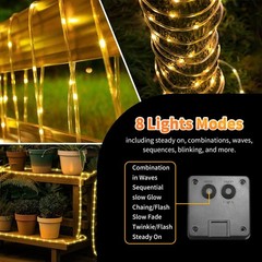 Solar Rope Light Waterproof IP65 39FT 100LEDs Outdoor LED Warm White 100 LED