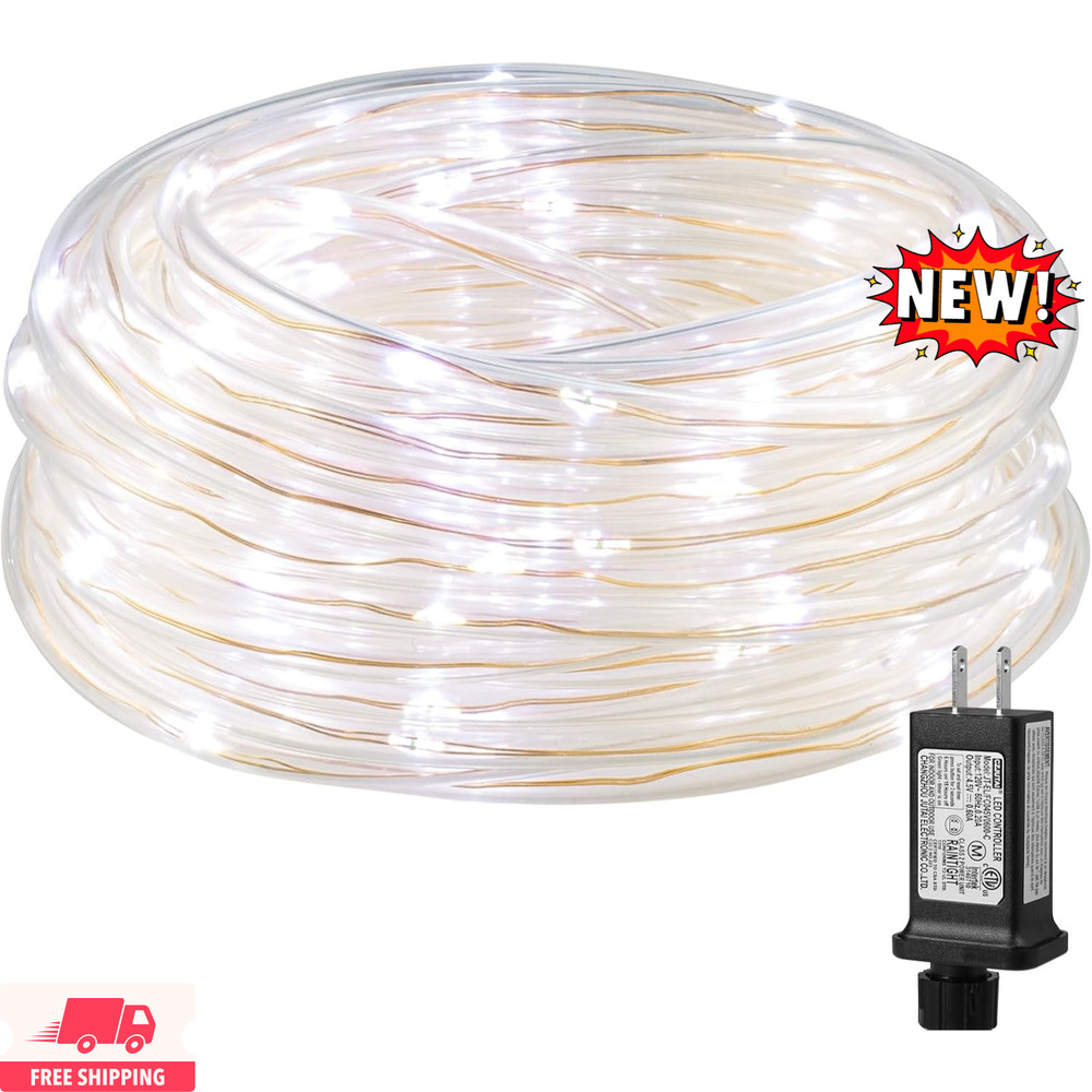 Cuerda de luces con enchufe y tubo pequeño, tamaño lápiz de 6 mm, 100 luces LED