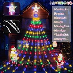 200 LED SOLAR Christmas Tree Waterfall Lights Color Changing Indoor Outdoor