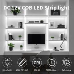 16.4FT/5M COB LED Strip Light, Cold White 6000K Cuttable LED Tape Lights, 8mm…