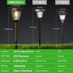 XMCOSY+ Solar Pathway Lights Outdoor, 10/25 LM in 2 Lighting Modes, Glass Sta…