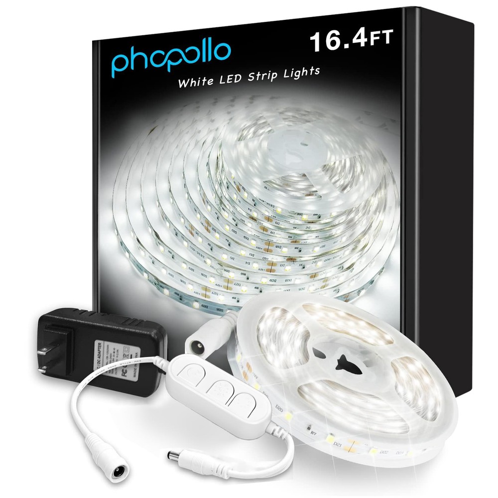 White LED Strip Lights, 16.4ft Dimmable 6500k Daylight White Led Light Strip,…