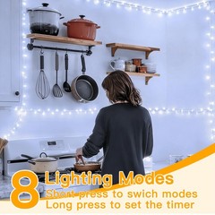 Ollny Christmas Lights 200LED 60FT Indoor, Cool White Connectable Plug in String