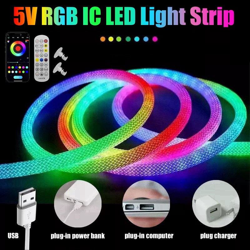 USA 5V WS2811 360 Degree Round RGB USB Waterproof Neon LED Strip Lights Flexible