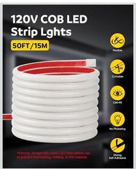 COB LED Strip Light 50’ 6000K Daylight White AC 110V-120V LED Rope Lights Outdoo